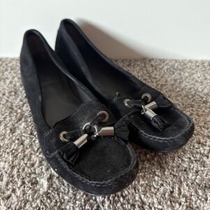 Stuart Weitzman Black Suede Tassel Moccasin Driving Flats Made in Spain 5.5M